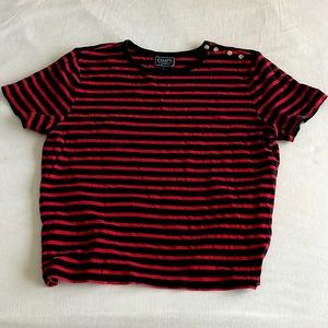 Chaps Classics Black & Red Striped Short Sleeve Three Button T-Shirt, Size XL